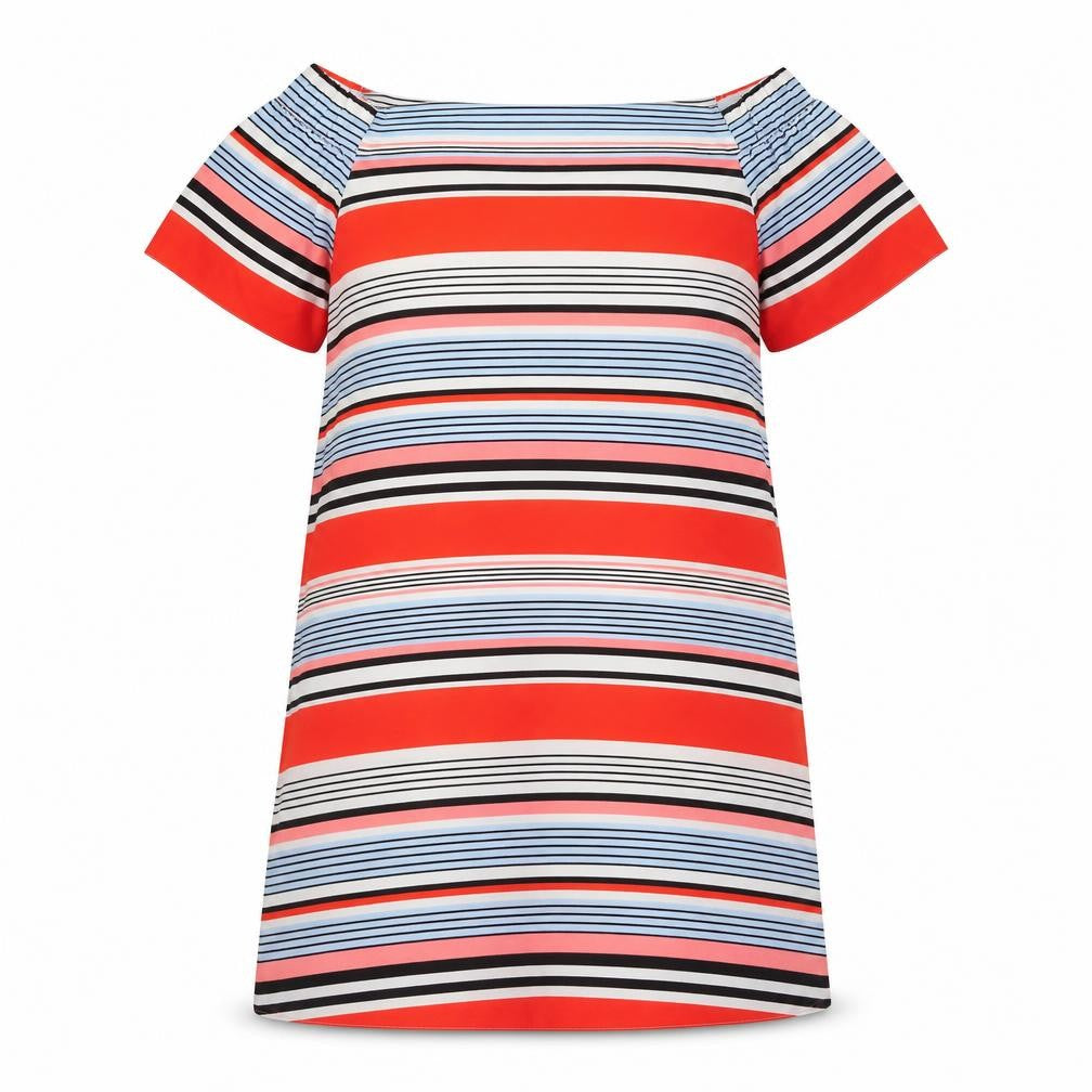 Front view of New Look women’s red striped polyester a-line, size UK 14, off the shoulder pullover