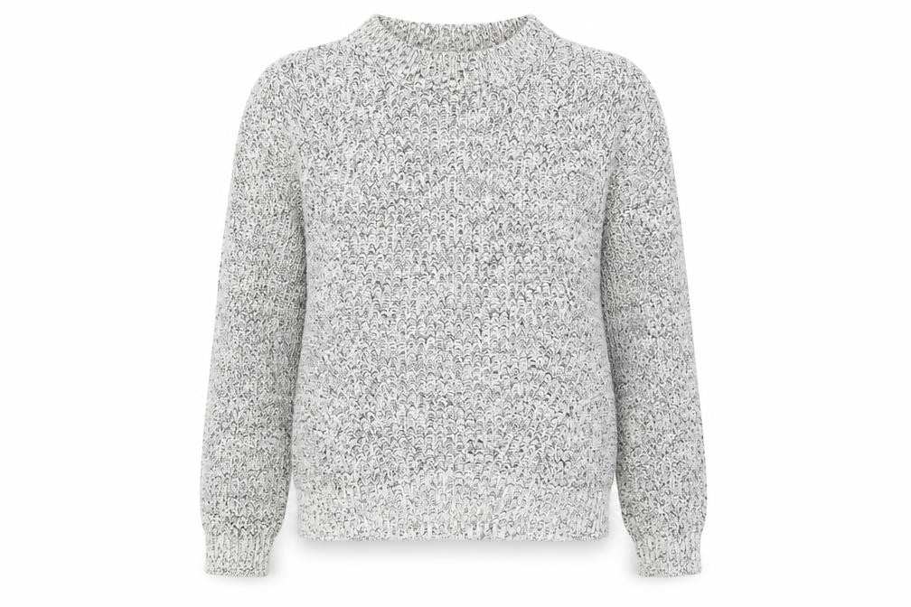 Front view of H&M women’s grey round neck acrylic jumper, size M