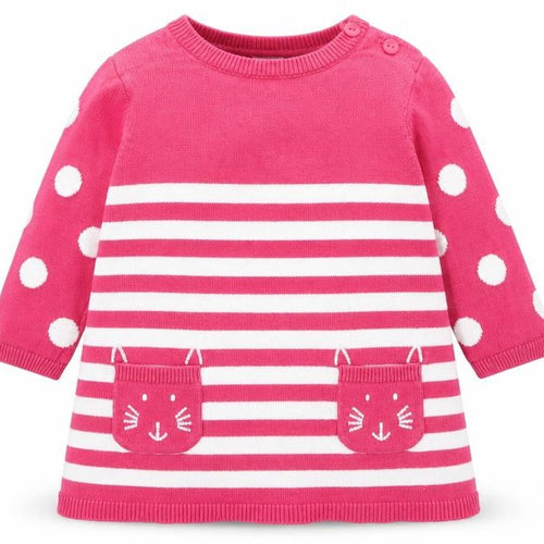 Blue Zoo Girls Pink Striped Cotton Shift Size 3-6 Months Round Neck Button