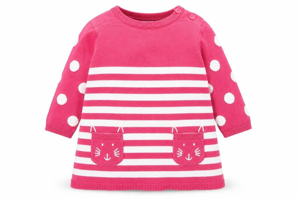 Blue Zoo Girls Pink Striped Cotton Shift Size 3-6 Months Round Neck Button