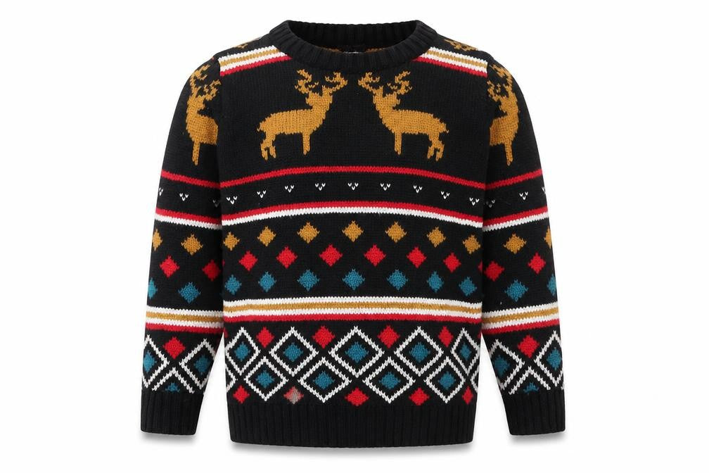 Mini Club Baby Black Fair Isle Cotton Pullover Jumper Size 9-12 Months Button - Christmas