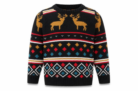 Front view of Mini Club Baby Black Fair Isle Cotton jumper, size 9-12, Months Button - Christmas