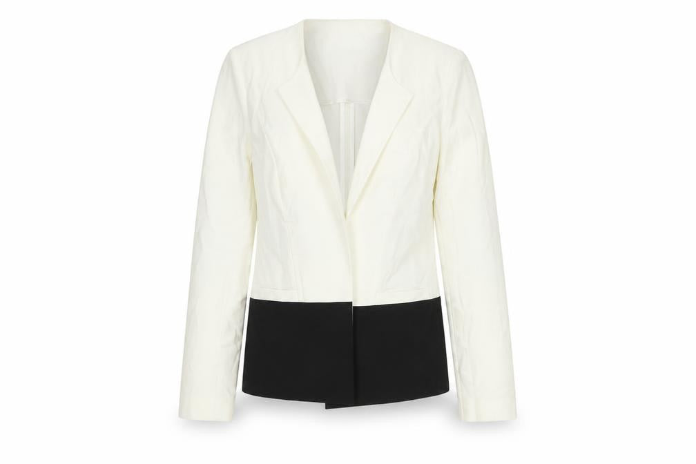 Front view of Marks & Spencer women’s ivory polyester jacket blazer, size UK 12