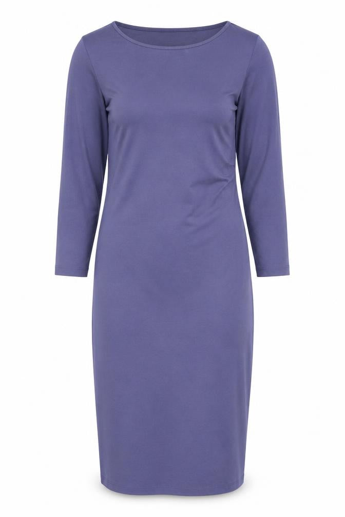 Front view of H&M women’s blue polyester bodycon, size S, boat neck pullover