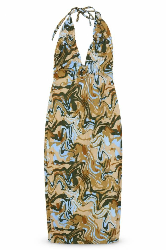 I SAW IT FIRST Womens Multicoloured Geometric Polyester Pencil Dress Size 10 Halter Tie