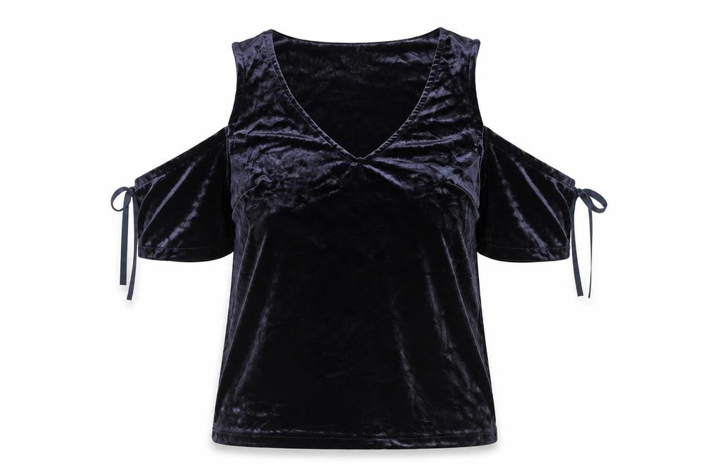 Front view of Next women’s blue polyester basic button-up, size UK 10, v-neck - cold shoulder