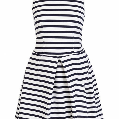 Gap Womens Blue Striped Cotton Skater Dress Size 6 Round Neck Zip