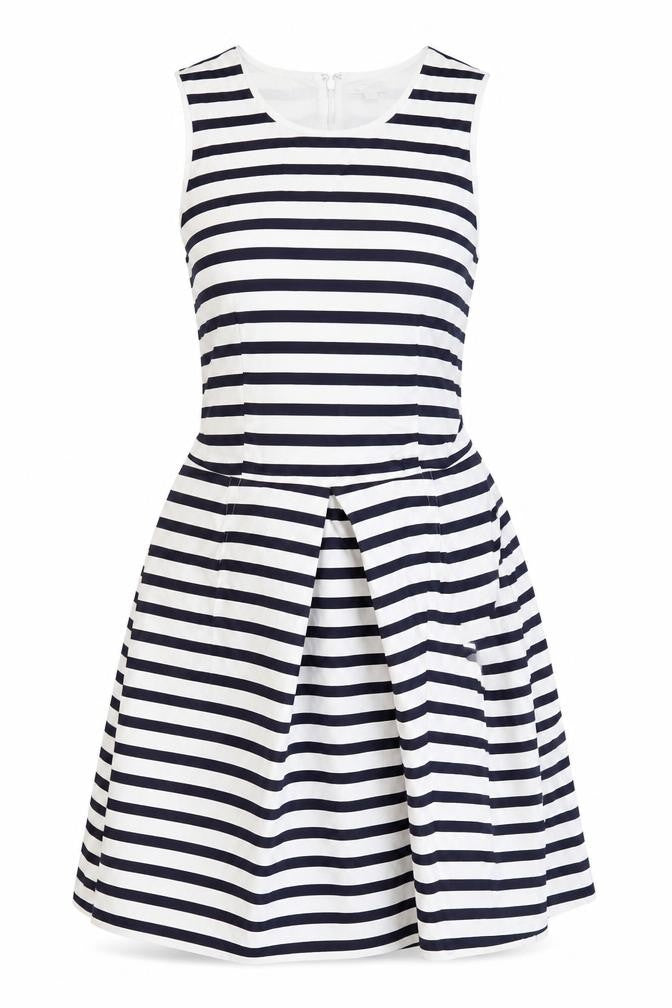 Gap Womens Blue Striped Cotton Skater Dress Size 6 Round Neck Zip