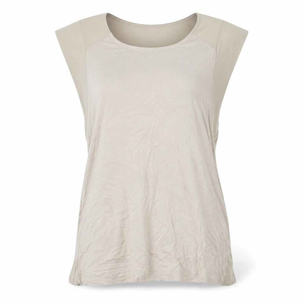 Front view of Warehouse women’s brown viscose basic t-shirt, size UK 12, round neck