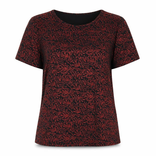Front view of Jaclyn Smith women’s red geometric polyester basic blouse, size M, round neck