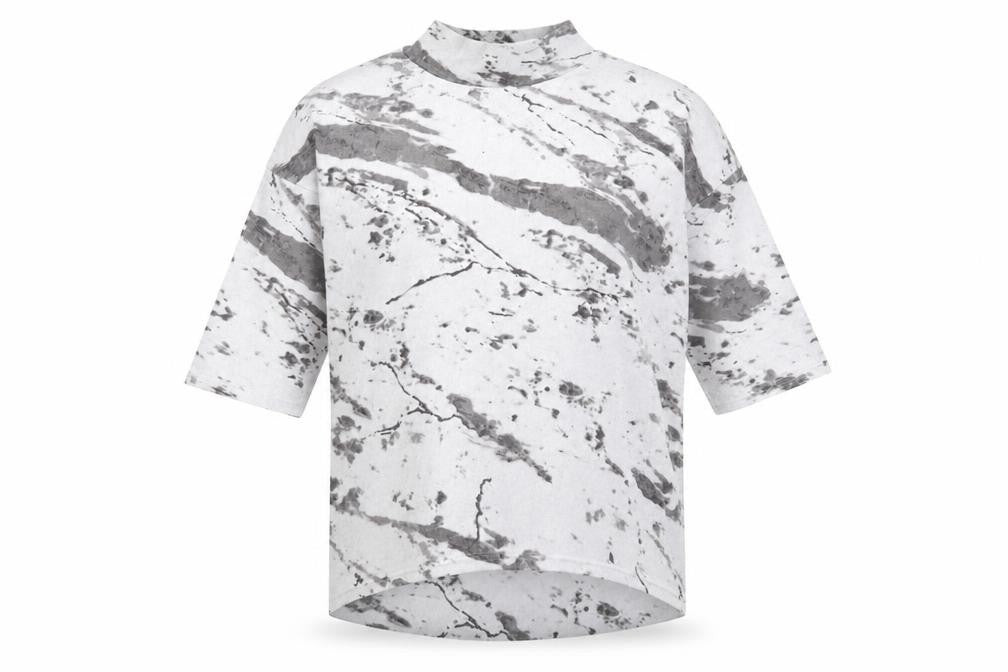 Front view of Marks & Spencer women’s grey geometric polyester basic t-shirt, size UK 14, mock neck