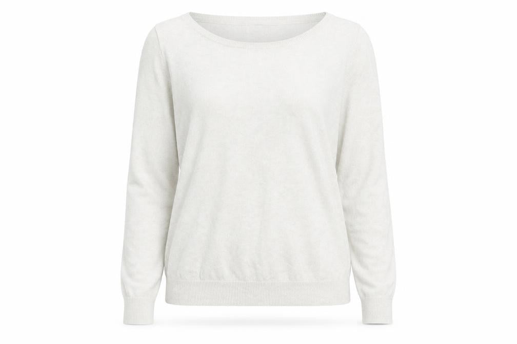 Front view of H&M women’s ivory boat neck viscose jumper, size M