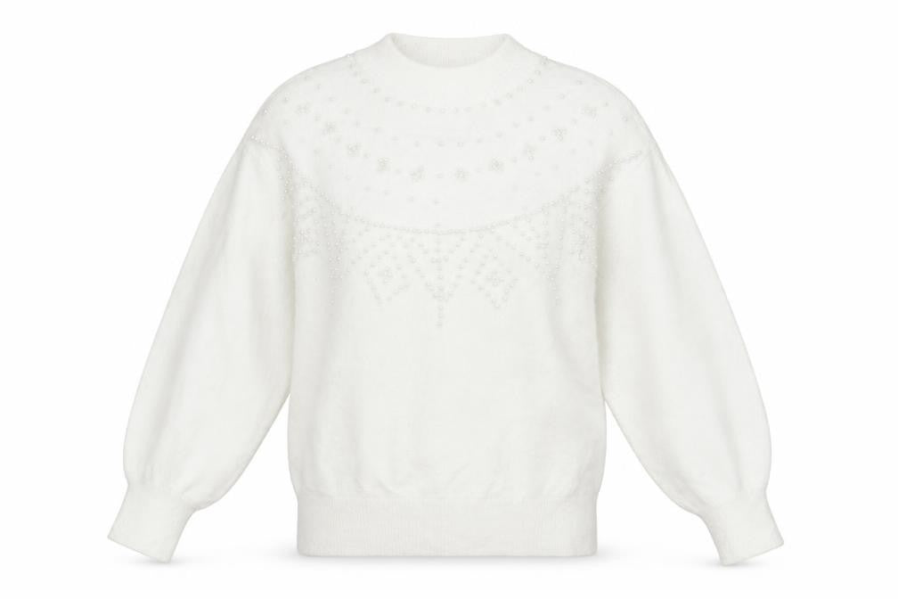 Front view of Next women’s white crew neck nylon jumper, size M