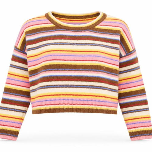 New Look Womens Multicoloured Boat Neck Striped Acrylic Pullover Jumper Size M - Cropped