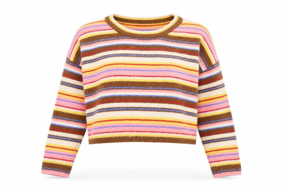 New Look Womens Multicoloured Boat Neck Striped Acrylic Pullover Jumper Size M - Cropped