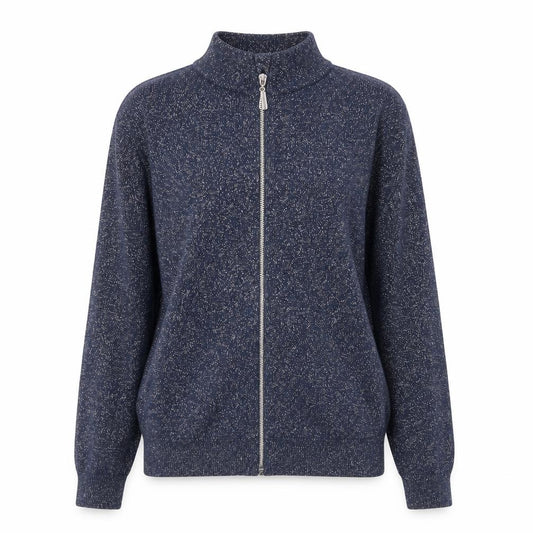 Front view of Atmosphere women’s blue viscose full zip sweatshirt, size UK 8, zip