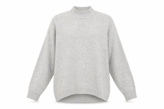 Front view of Primark women’s grey high neck polyester jumper, size UK 14