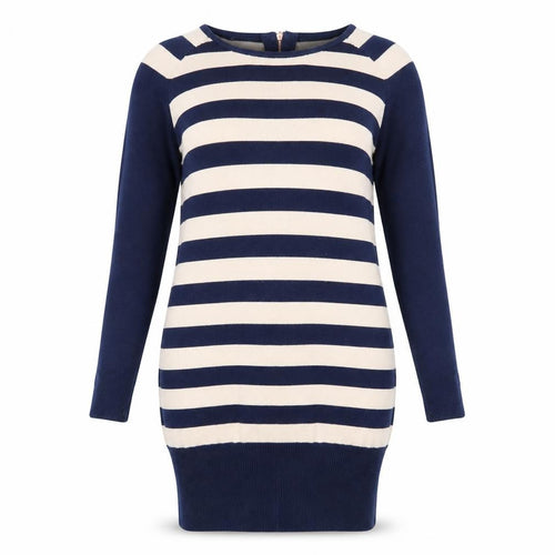 Oasis Womens Blue Striped Polyester Jumper Dress Size S Round Neck Zip
