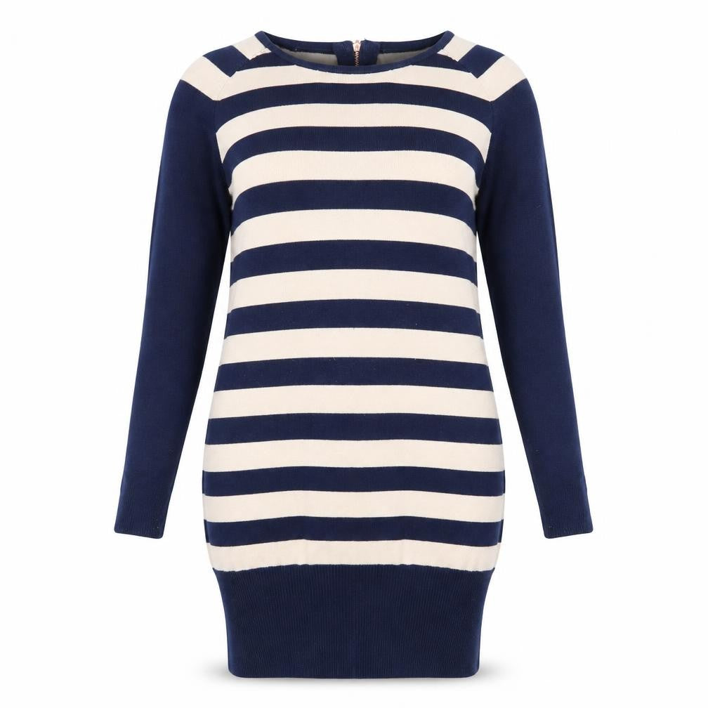 Oasis Womens Blue Striped Polyester Jumper Dress Size S Round Neck Zip