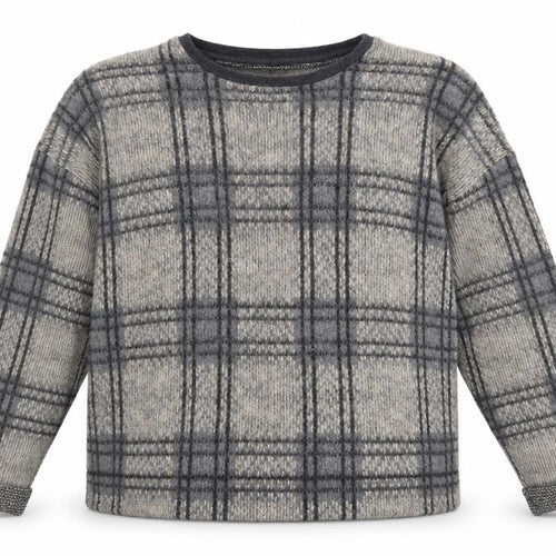 Topshop Womens Grey Scoop Neck Plaid Acrylic Pullover Jumper Size 16 - Cropped
