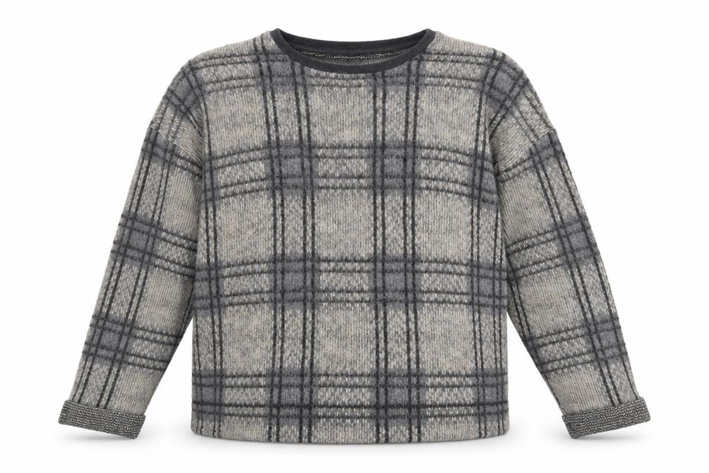 Topshop Womens Grey Scoop Neck Plaid Acrylic Pullover Jumper Size 16 - Cropped