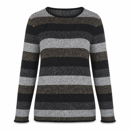 Front view of Papaya women’s multicoloured round neck striped viscose jumper, size UK 14