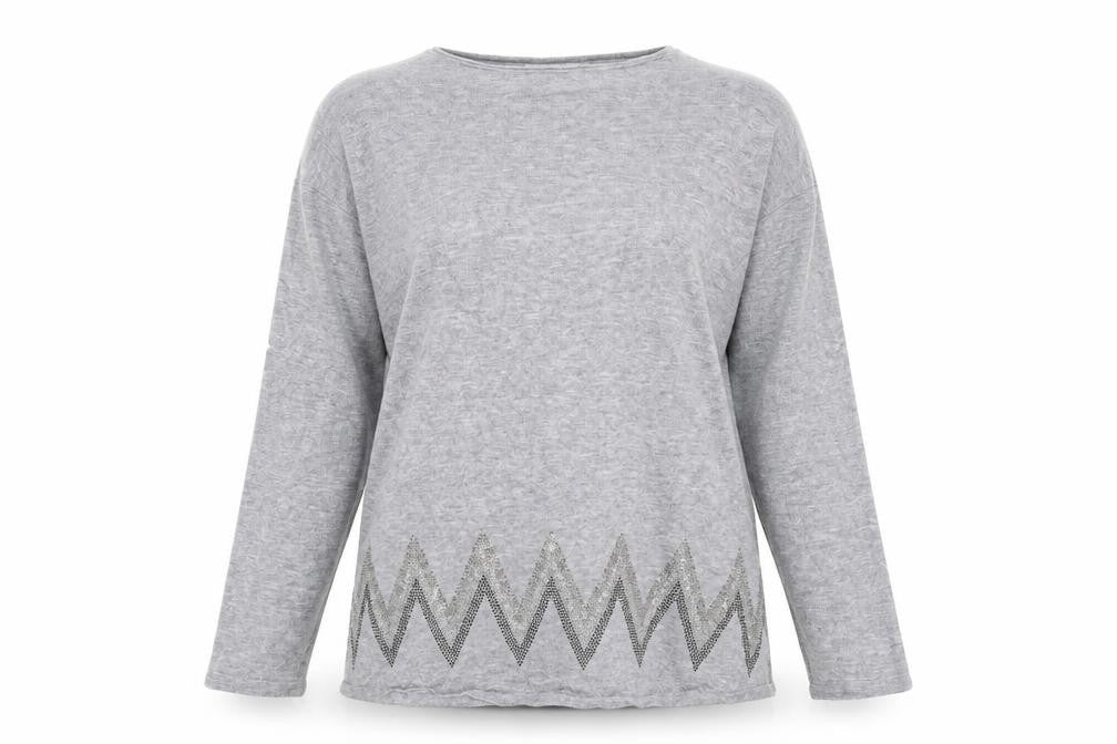 Front view of EVISU women’s grey round neck cotton jumper, size XL