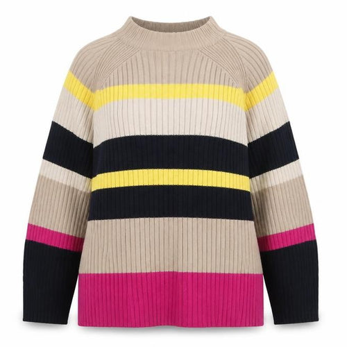 Marks and Spencer Womens Beige High Neck Striped Acrylic Pullover Jumper Size M