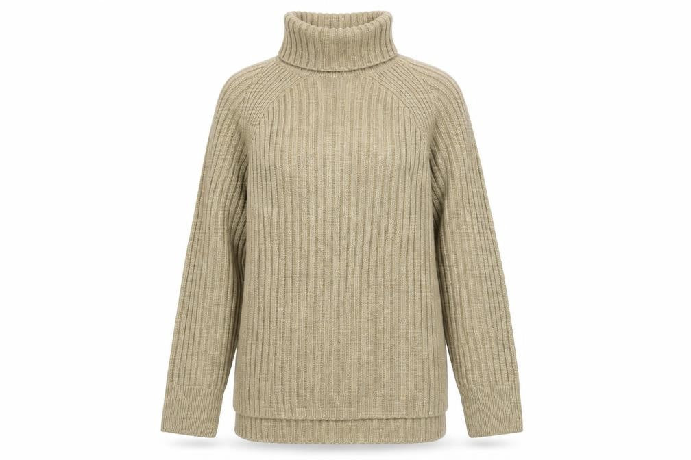 Front view of Marks & Spencer women’s gold roll neck acrylic jumper, size S