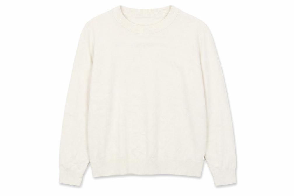 Front view of Marks & Spencer women’s grey round neck acrylic jumper, size L