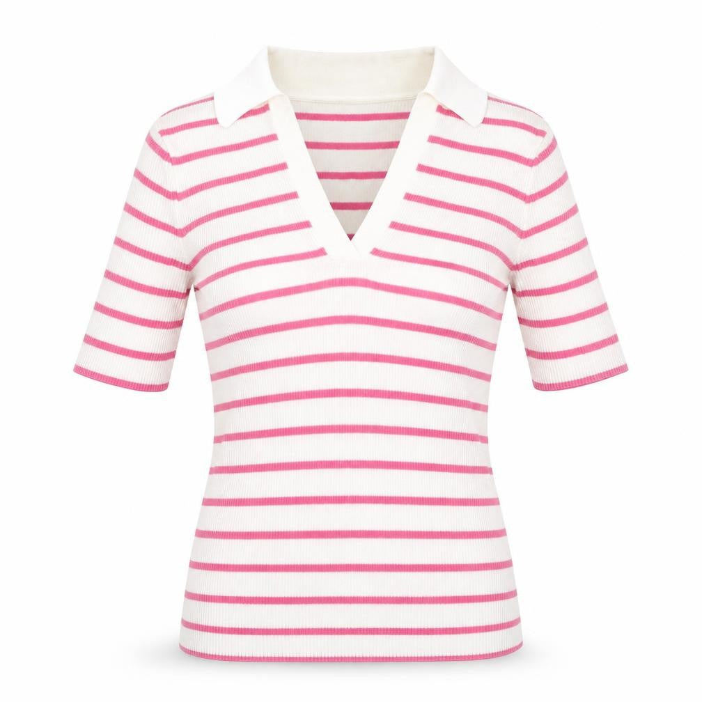 Front view of Marks & Spencer women’s white collared striped cotton jumper, size XS