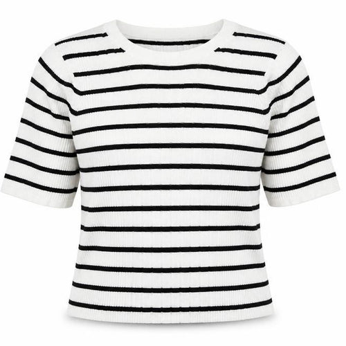 Marks and Spencer Womens White Scoop Neck Striped Cotton Pullover Jumper Size M - Ribbed
