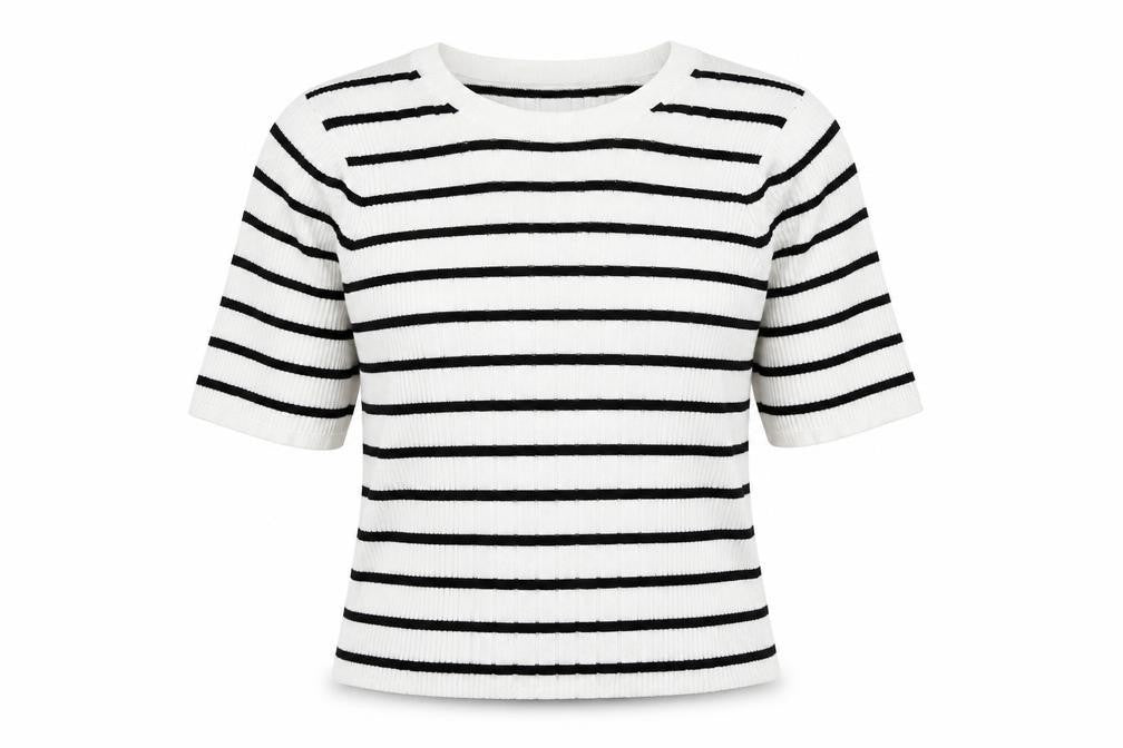 Marks and Spencer Womens White Scoop Neck Striped Cotton Pullover Jumper Size M - Ribbed