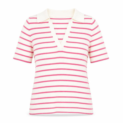 Marks and Spencer Womens Pink Collared Striped Cotton Pullover Jumper Size M - Ribbed Polo