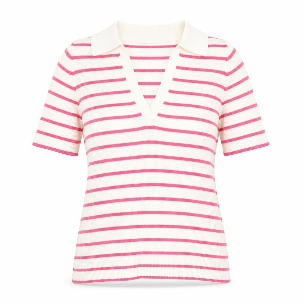 Marks and Spencer Womens Pink Collared Striped Cotton Pullover Jumper Size M - Ribbed Polo
