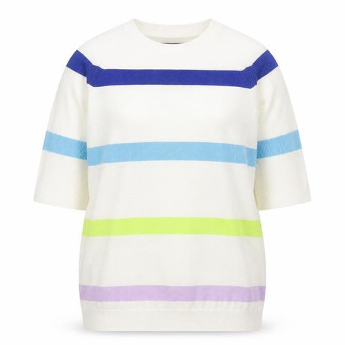 Marks and Spencer Womens White Round Neck Striped Cotton Pullover Jumper Size S