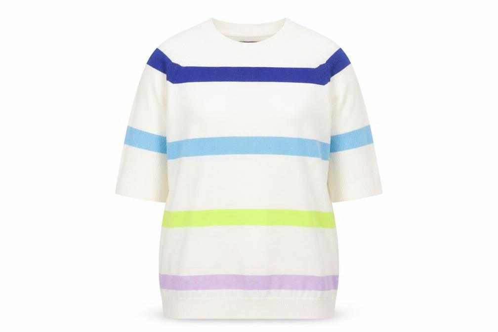 Marks and Spencer Womens White Round Neck Striped Cotton Pullover Jumper Size S