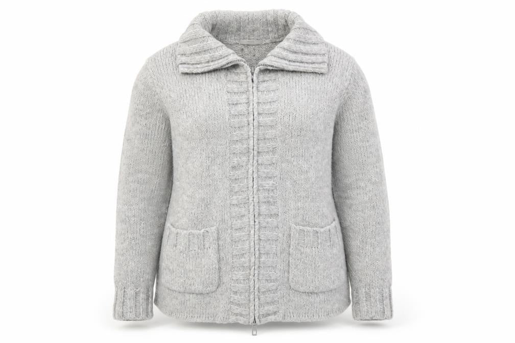 Front view of Marks & Spencer women’s grey jacket, size UK 18, zip