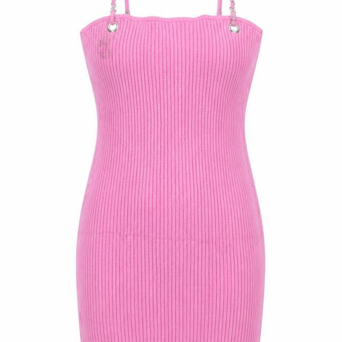 Preworn Womens Pink Viscose Bodycon Size L Square Neck Pullover - Chain Straps Ribbed