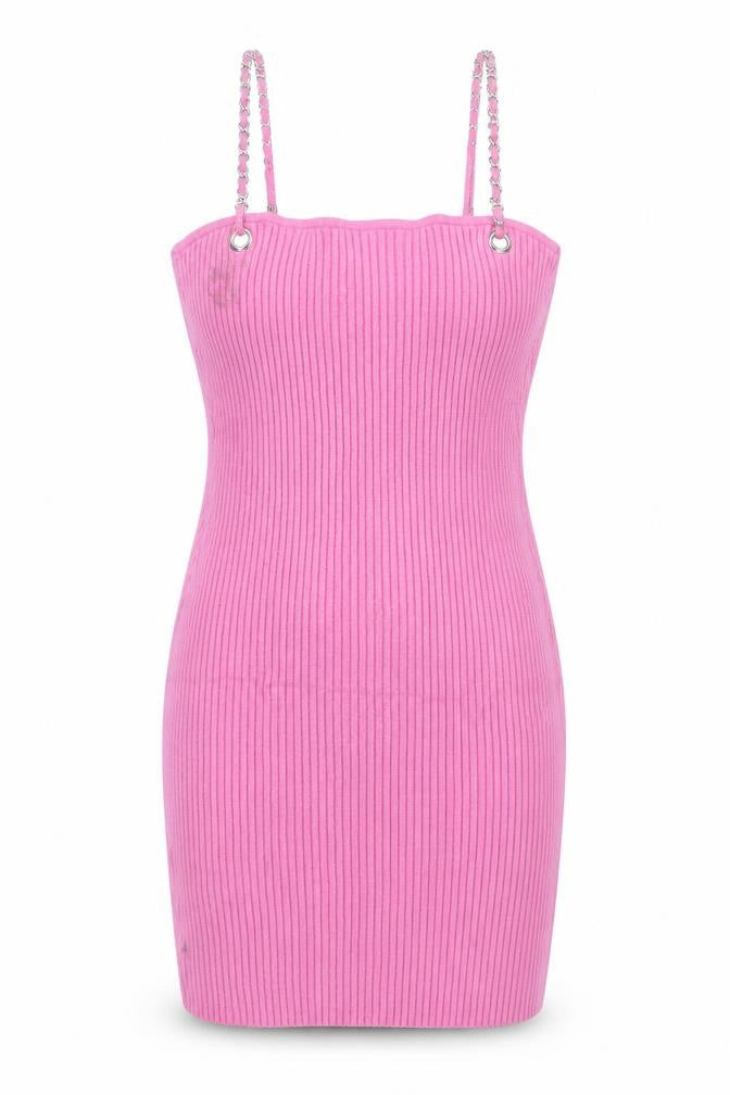 Preworn Womens Pink Viscose Bodycon Size L Square Neck Pullover - Chain Straps Ribbed