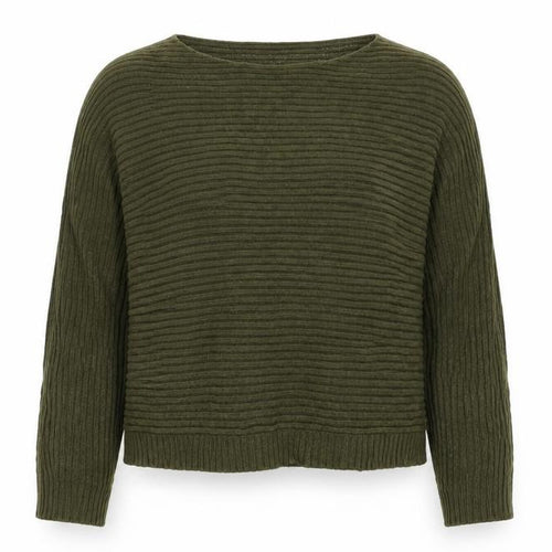 New Look Womens Green Boat Neck Acrylic Pullover Jumper Size L - Ribbed