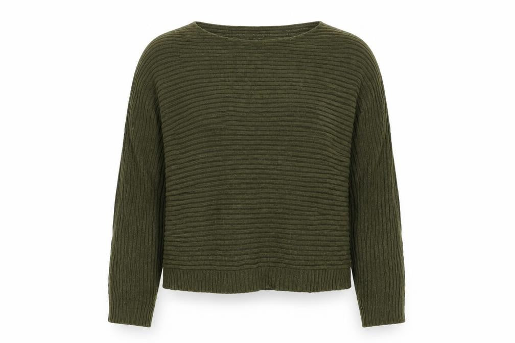 New Look Womens Green Boat Neck Acrylic Pullover Jumper Size L - Ribbed