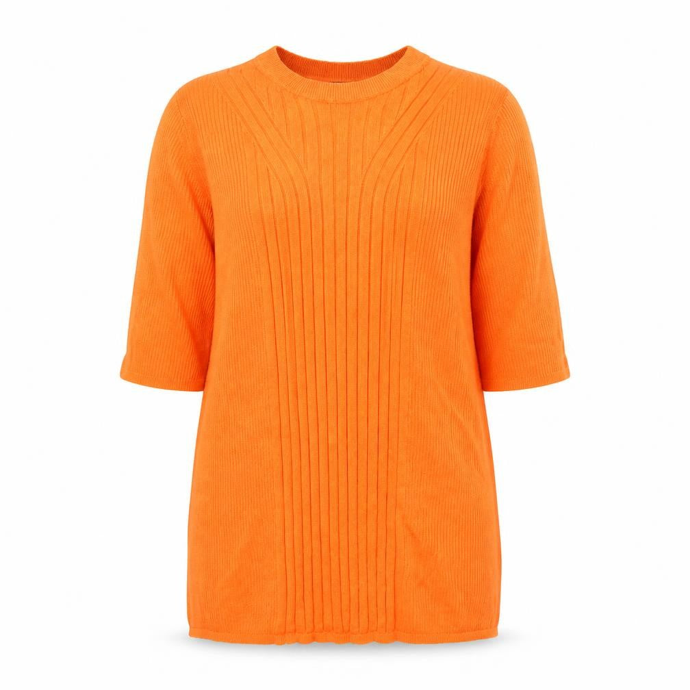 Marks and Spencer Womens Orange Scoop Neck Viscose Pullover Jumper Size L - Ribbed