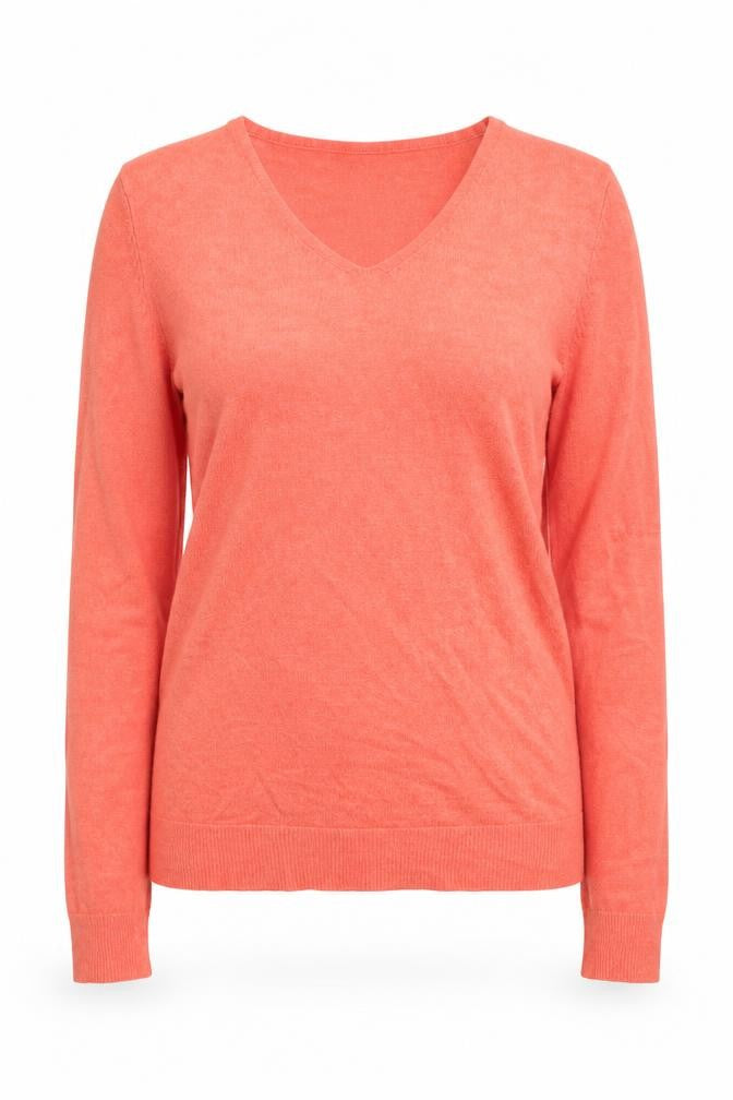 Front view of Atmosphere women’s pink v-neck acrylic jumper, size UK 8