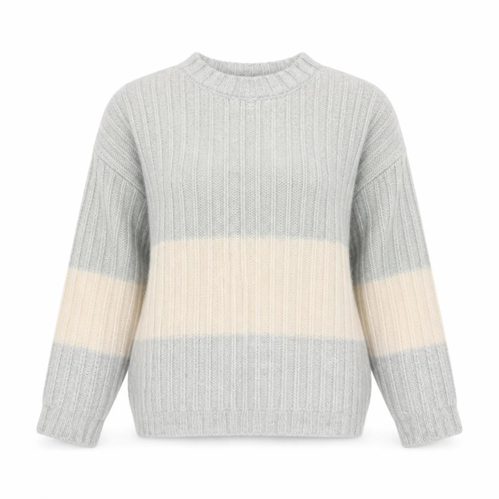Front view of NA-KD women’s grey round neck acrylic jumper, size XS