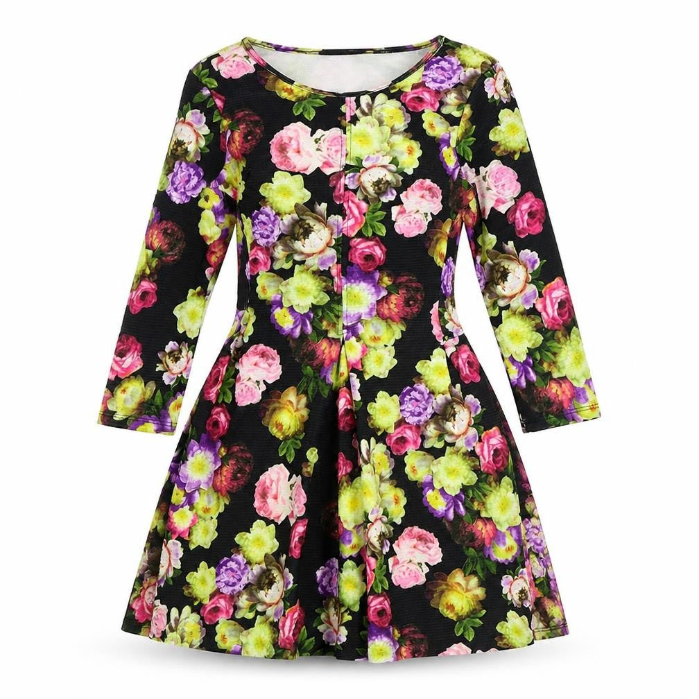Front view of Glow women’s multicoloured floral polyester a-line, size L, round neck pullover