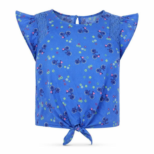 H! By Henry Holland Womens Blue Geometric Polyester Basic T-Shirt Size 10 Scoop Neck - Bicycle Knot Front