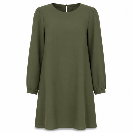 Front view of New Look women’s green polyester shift, size UK 12, round neck button