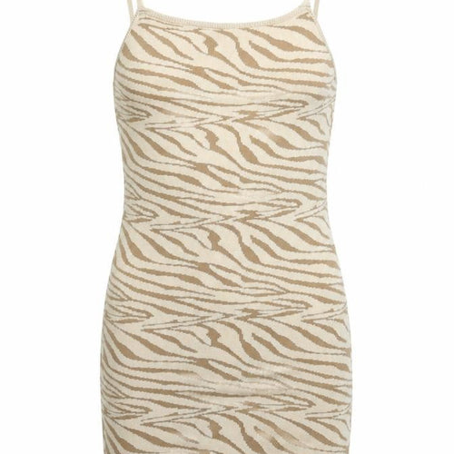 I SAW IT FIRST Womens Beige Animal Print Acrylic Bodycon Size 6 Square Neck Pullover - Zebra Print
