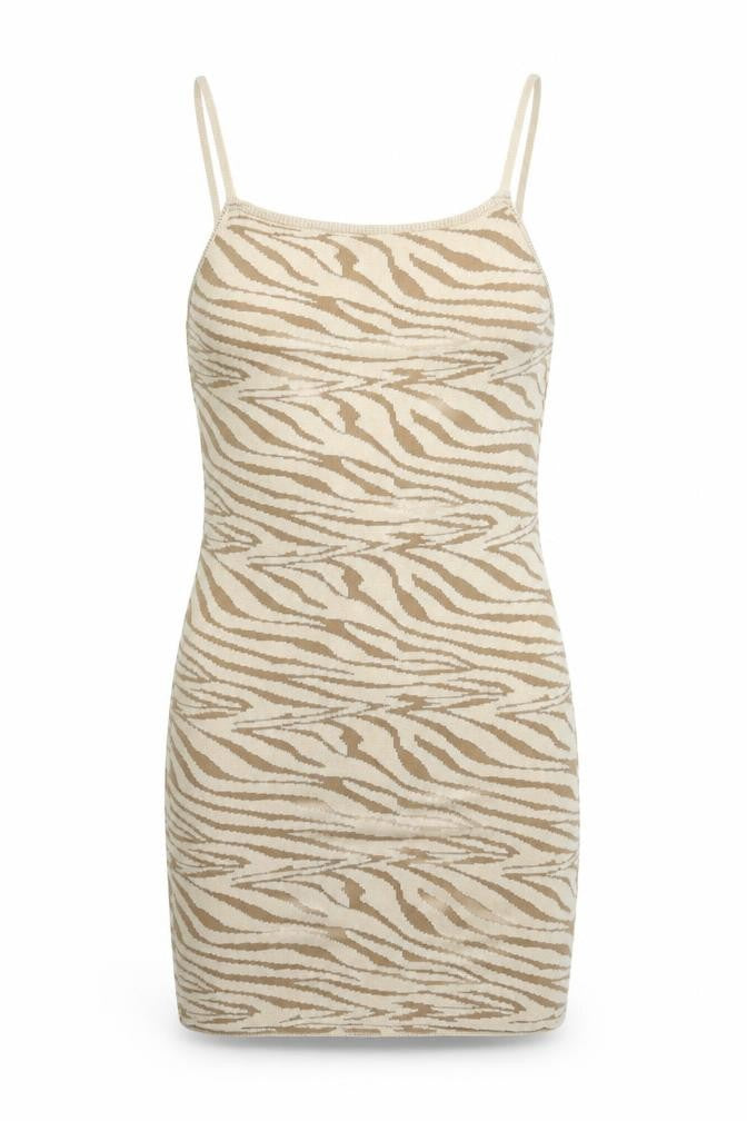 I SAW IT FIRST Womens Beige Animal Print Acrylic Bodycon Size 6 Square Neck Pullover - Zebra Print